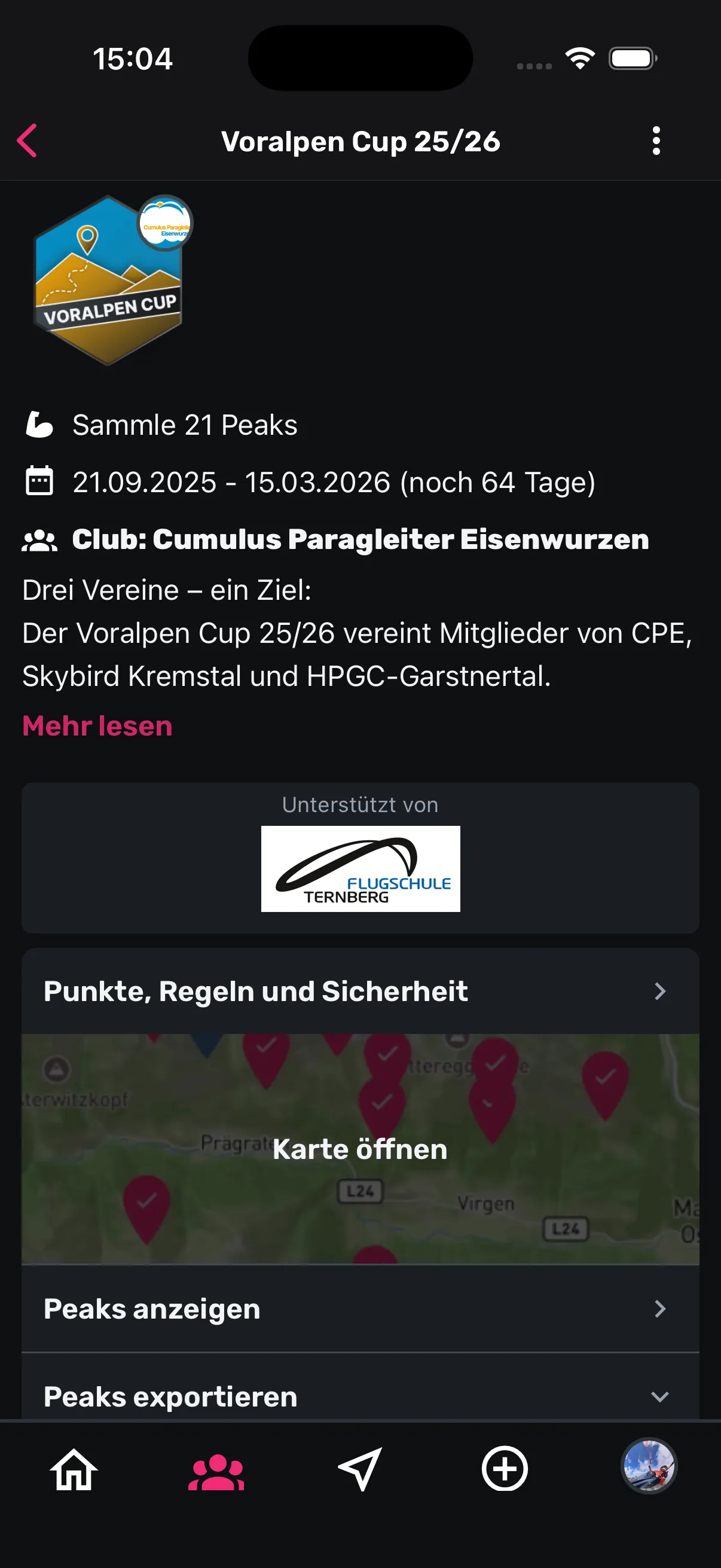 Peak Hunt Challenge in der Sidekik App